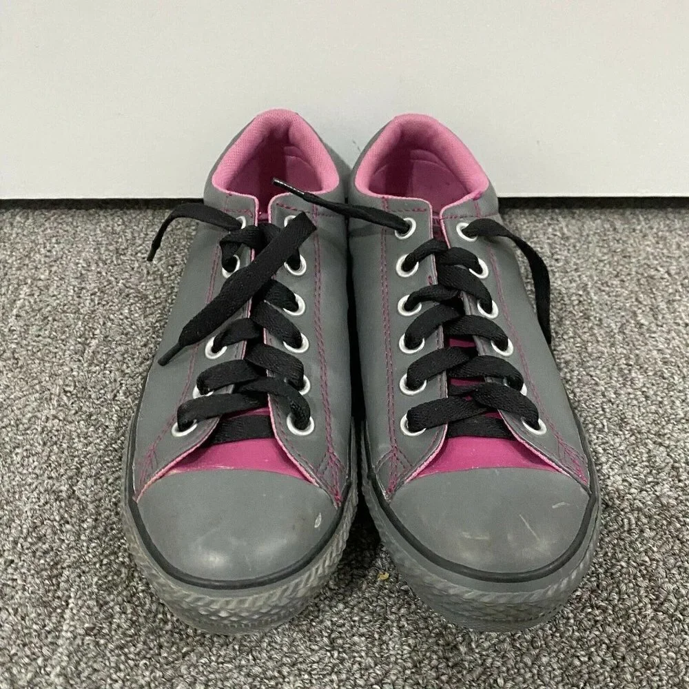 Converse Girls Sneakers Lace Up Gray Purple Junior Size 5 Low Top